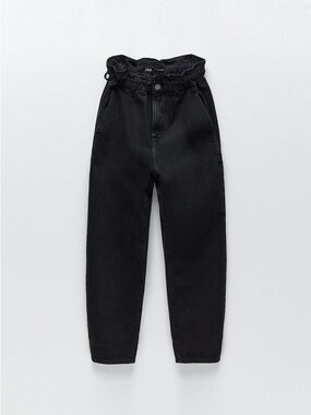 Zara Black High-Rise Paperbag Waist Jeans